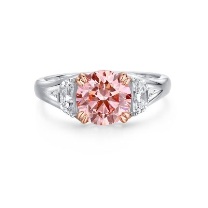 TJR901RDPW ROUND PINK 3STONE BRIDAL-COLOR RING