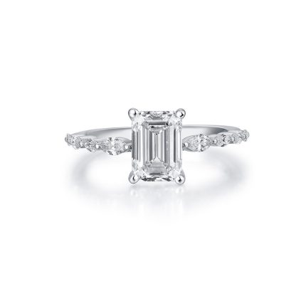 TJR110 EMERALD, MARQUISE HALO PAVE BRIDAL RING